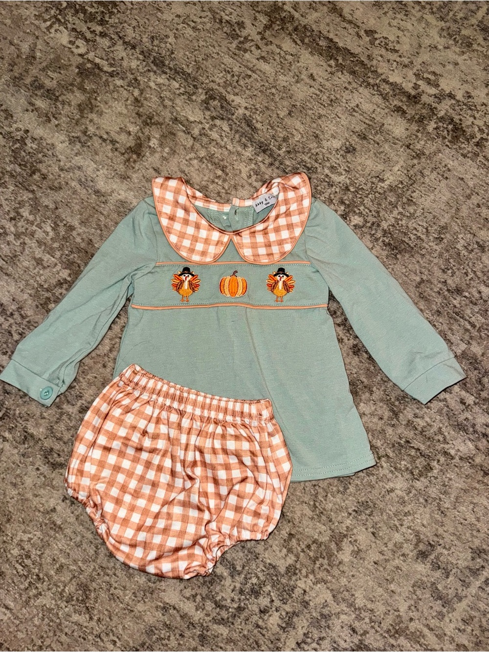 Sage Green Pumpkin Set with Orange Gingham Diaper Cover